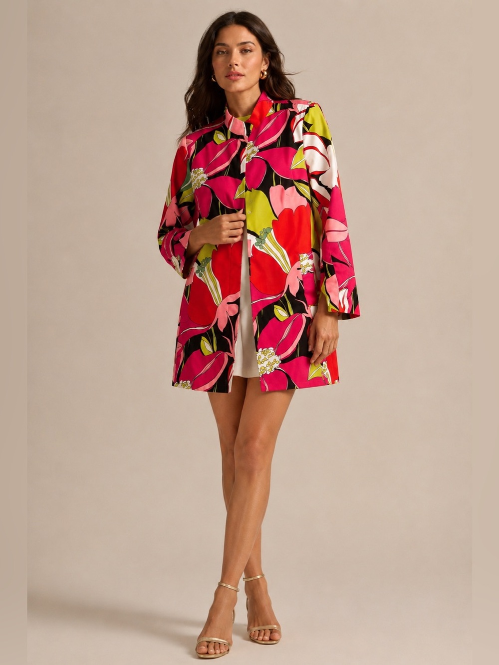 Della Spiga Floral Swing Coat Pink Tropical Mod Jacket